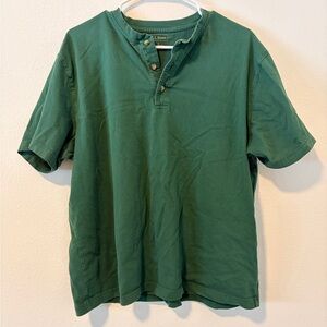 L.L. Bean Henley Shirt Green Short Sleeve 100% Cotton Mens Large Gorpcore